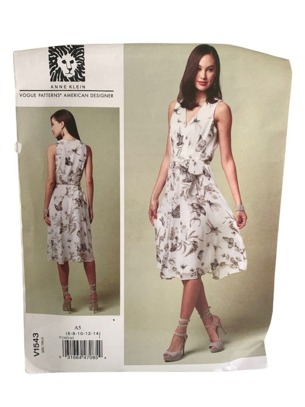 Vogue 1543 Dress V-Neck Front Fitted Designer Anne Klein Size 6 8 10 12 14